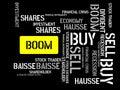 BOOM - image with words associated with the topic STOCK EXCHANGE, word cloud, cube, letter, image, illustration