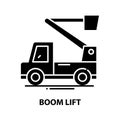 boom lift symbol icon, black vector sign with editable strokes, concept illustration