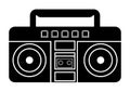 Boombox icon. Vector illustration of boombox in glyph style, solated on white background. Retro portable stereo radio cassette