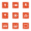 Boombox icons set, grunge style