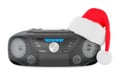 Boombox music player with Christmas Santa hat. 3D rendering