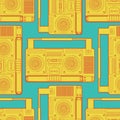 Boombox retro pattern seamless. tape recorder Vector background.