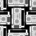 Boombox retro pattern seamless. tape recorder Vector background.