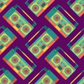 Boombox retro pattern seamless. tape recorder Vector background.