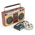 Boombox retro tape recorder 3D rendering isolated on transparent background