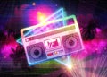 Boombox 80s vaporwave tropical poster Royalty Free Stock Photo
