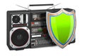 Boombox with shield, 3D rendering