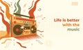 Abstract background with retro boombox radio music and slogan Royalty Free Stock Photo