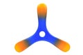 3 wings wooden boomerang painted orange, yellow and blue