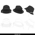 Boonie Hat Minimalis and Modern Simple Design Black and White Color Mockup Template Commercial Use