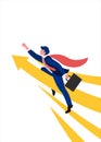 Boost business vector illustration. The man of business changes flies on an arrow in the sky.