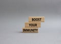 Boost your immunity symbol. Concept word Boost your immunity on wooden blocks. Beautiful grey background. Helthcare and Boost your