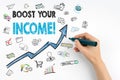 Boost your income Concept. Hand with marker writing Royalty Free Stock Photo