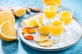 Boosting immune system - homemade healthy Ginger Lemon Turmeric Shot Royalty Free Stock Photo