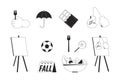 Boosting mental health black and white 2D line cartoon objects set