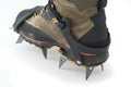 Boot with crampons.