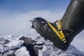 Boot with crampons in the mountains Royalty Free Stock Photo