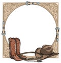 Cowboy western horse equine riding tack tool in the western leather belt frame. Royalty Free Stock Photo