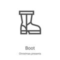 boot icon vector from christmas presents collection. Thin line boot outline icon vector illustration. Linear symbol for use on web Royalty Free Stock Photo