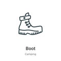 Boot outline vector icon. Thin line black boot icon, flat vector simple element illustration from editable camping concept