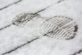 Boot print in the snow Royalty Free Stock Photo