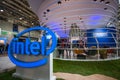 Booth of Intel Corporation at CeBIT information technology trade show Royalty Free Stock Photo