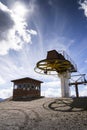 Booth on top of cableway in Alps mountains, Livigno Italy Royalty Free Stock Photo