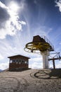 Booth on top of cableway in Alps mountains, Livigno Italy