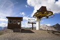 Booth on top of cableway in Alps mountains, Livigno Italy Royalty Free Stock Photo
