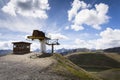 Booth on top of cableway in Alps mountains, Livigno Italy Royalty Free Stock Photo
