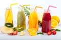 Bootles with pineapple, strawberry and orange Detox juices Royalty Free Stock Photo