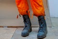 Boots of firefighter uniform for fire protection.