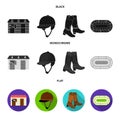 Boots, grass, stadium, track, rest .Hippodrome and horse set collection icons in black, flat, monochrome style vector Royalty Free Stock Photo