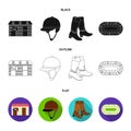 Boots, grass, stadium, track, rest .Hippodrome and horse set collection icons in black,flat,outline style vector symbol