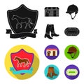 Boots, grass, stadium, track, rest .Hippodrome and horse set collection icons in black,flat style vector symbol stock