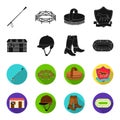 Boots, grass, stadium, track, rest .Hippodrome and horse set collection icons in black,flet style vector symbol stock