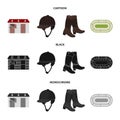 Boots, grass, stadium, track, rest .Hippodrome and horse set collection icons in cartoon,black,monochrome style vector