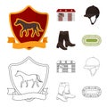 Boots, grass, stadium, track, rest .Hippodrome and horse set collection icons in cartoon,outline style vector symbol