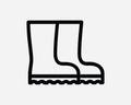 Boots Line Icon. Black and White Gumboots Safety Winter Snow Protective Footwear Shoes Sign Symbol Artwork Graphic Clipart Vector