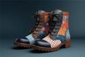 Boots mock up design with patchwork details, concept of Footwear customization, created with Generative AI technology