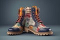 Boots mock up design with patchwork details, concept of Footwear customization, created with Generative AI technology