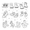 Boots and socks hand drawn doodles coloring