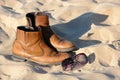 Leather boots and sunglasses Royalty Free Stock Photo