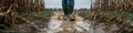 Boots Walking Through Mud in a Field: Dynamic Agricultural Work Royalty Free Stock Photo