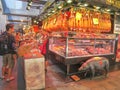 Boqueria Market. Counter where jamon and other pork delicacies are sold
