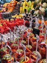 Boqueria market. fruit market background. fruit shakers Royalty Free Stock Photo