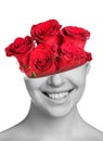 Boquet of roses in beautiful woman's half head