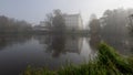 Bor castle in the heavy mist and ducks Royalty Free Stock Photo