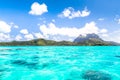 Bora Bora Island, French Polynesia. A true paradise with turquoise water. Destination sought by couples on honeymoon. Royalty Free Stock Photo