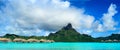 Bora Bora island panorama with resort and lagoon